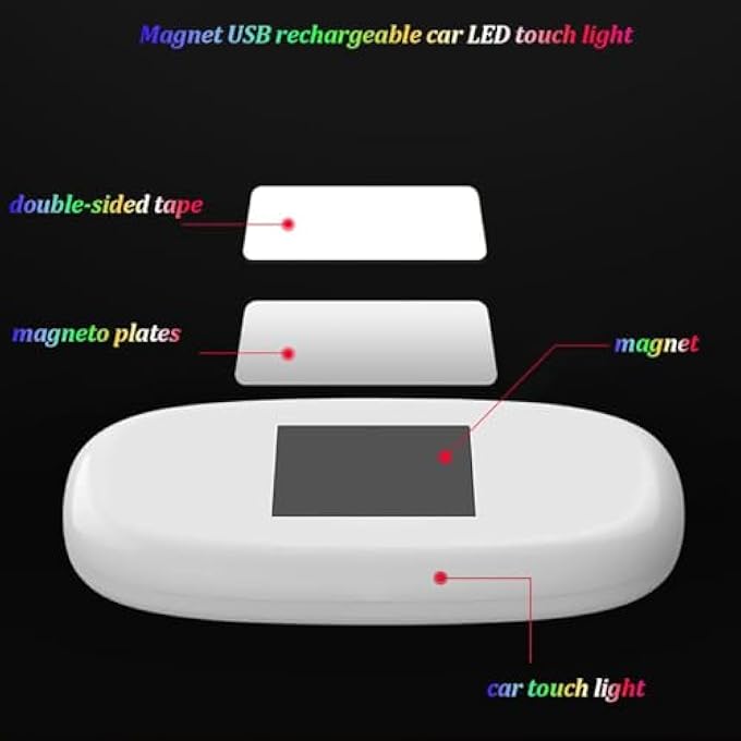 KASTWAVE Car Led Lights 7 Colors Interior Portable Small Incar Led Touch Lights With 8 Bright Led Lamp Beads Music Sync Color Change Usb Rechargeable Lighting Light Car Emergency Light - Image 4