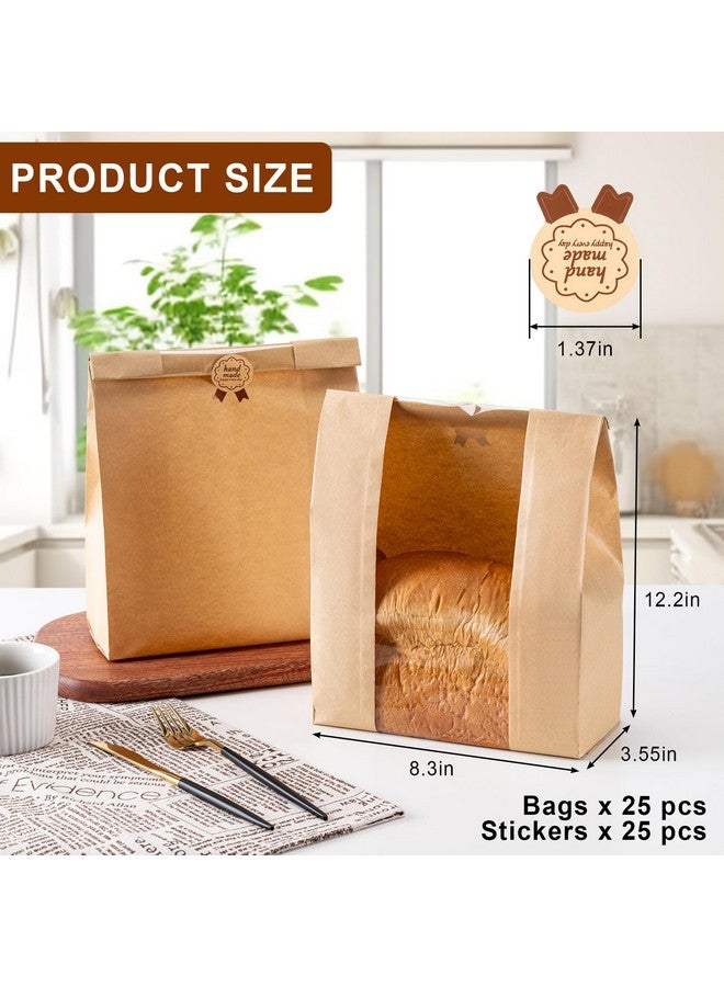 هوويينا أكياس خبز ورقية 25 قطعة، أكياس خبز العجين المخمر للخبز محلي الصنع، أكياس مخبوزة كبيرة مع نافذة تتضمن 25 قطعة من ملصقات الختم لتخزين الخبز محلي الصنع (13.7 × 8.3 × 3.5 بوصة) - Image 1