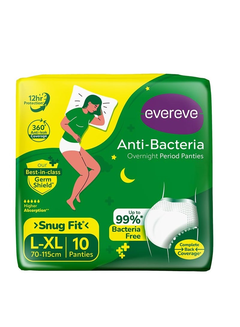 Evereve Evereve Anti Bacteria Period Panty for Girls & Women, (L-XL), 10 Pcs, 360 Degree Overnight Coverage, 99.9% Bacteria Free, High Absorbency for Heavy Flow, Maternity Postpartum Disposable Panty - Image 1