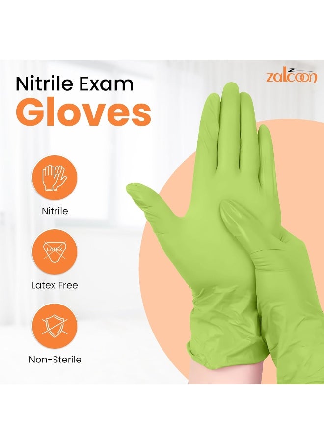 Zalcoon ZALCOON Disposable Gloves Nitrile Exam Gloves GREEN Powder-Free Non-Sterile Food Safe Cleaning Gloves, Medium, Case of 500 (5 Pack x 100 Pieces)  - Image 3