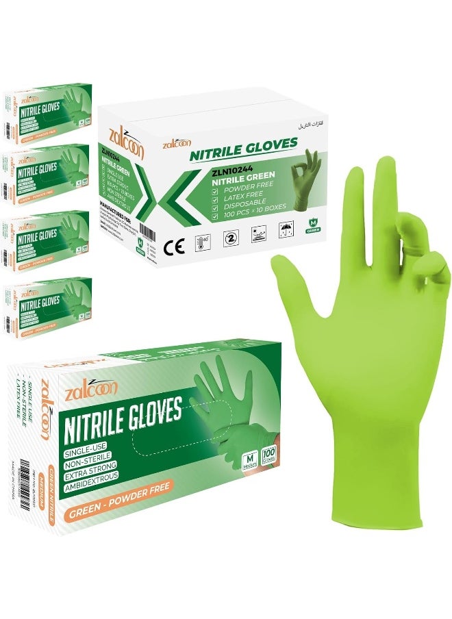 Zalcoon ZALCOON Disposable Gloves Nitrile Exam Gloves GREEN Powder-Free Non-Sterile Food Safe Cleaning Gloves, Medium, Case of 500 (5 Pack x 100 Pieces)  - Image 1