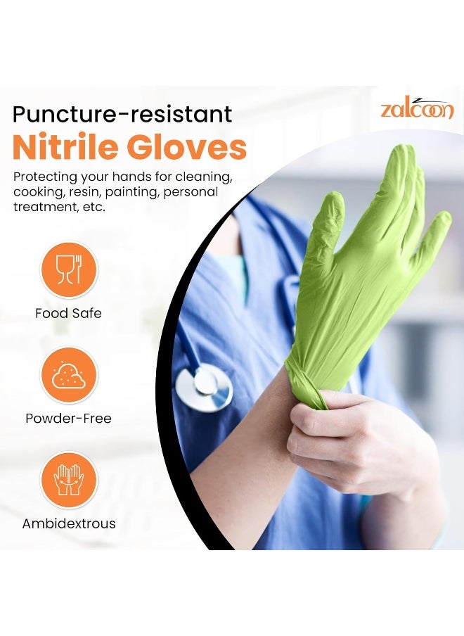 Zalcoon ZALCOON Disposable Gloves Nitrile Exam Gloves GREEN Powder-Free Non-Sterile Food Safe Cleaning Gloves, Medium, Case of 500 (5 Pack x 100 Pieces)  - Image 4