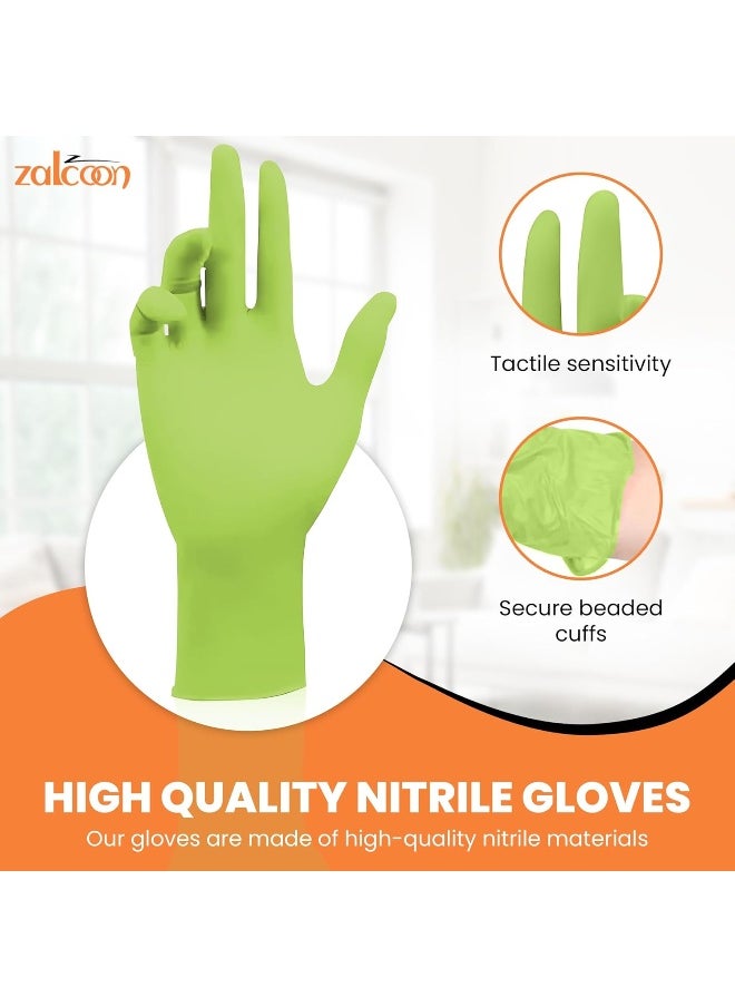Zalcoon ZALCOON Disposable Gloves Nitrile Exam Gloves GREEN Powder-Free Non-Sterile Food Safe Cleaning Gloves, Medium, Case of 500 (5 Pack x 100 Pieces)  - Image 2