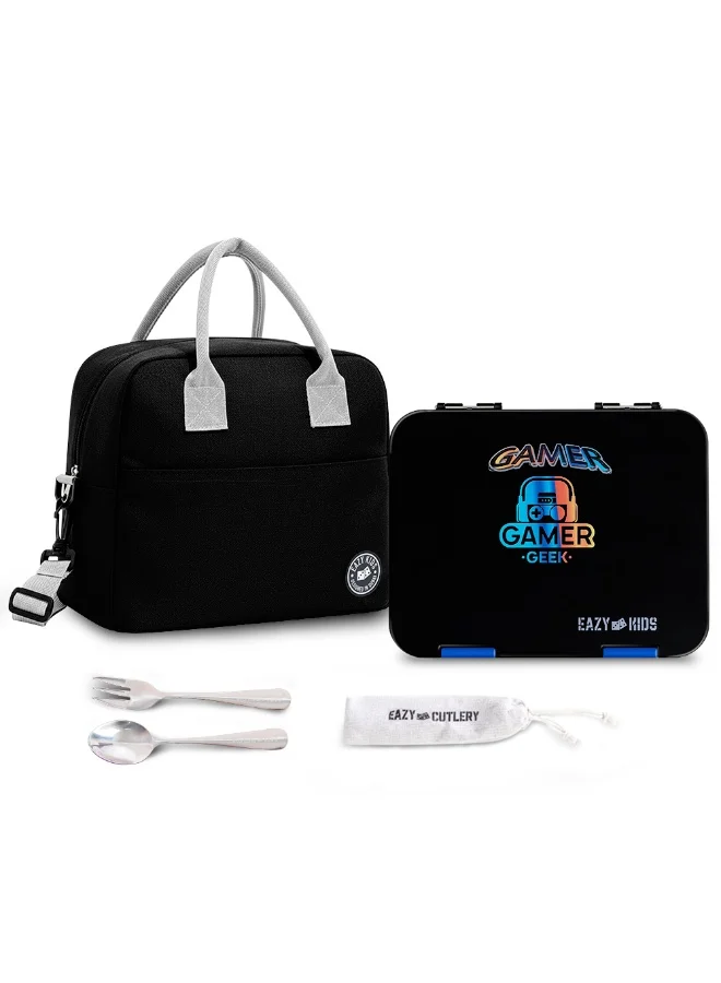 Eazy Kids Eazy Kids Convertible Bento Lunch Box w/ Insulated Lunch Bag – Teddy Black
