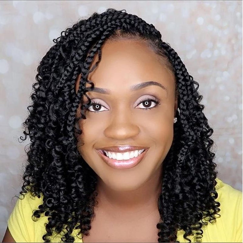 Eerya Goddess Box Braids Crochet Hair 10 Inch 1 Pack Pre-looped Bohemian Crochet Boho Box Braids With Curly Ends 3X Crochet Braids Hair for Women Synthetic Braiding Hair (10 inch, #1B) - Image 1