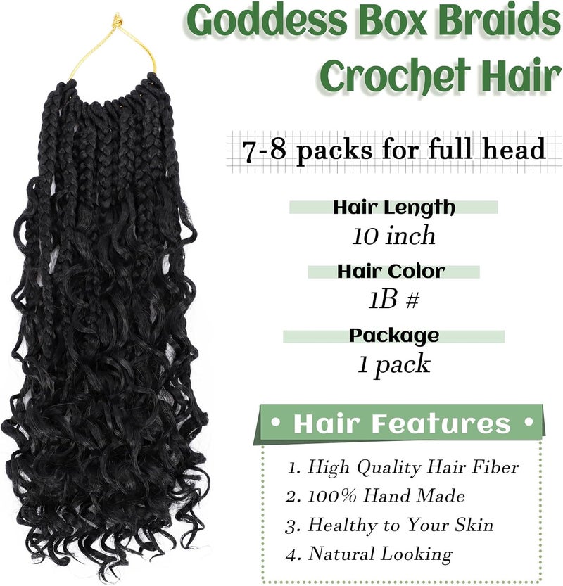 Eerya Goddess Box Braids Crochet Hair 10 Inch 1 Pack Pre-looped Bohemian Crochet Boho Box Braids With Curly Ends 3X Crochet Braids Hair for Women Synthetic Braiding Hair (10 inch, #1B) - Image 2