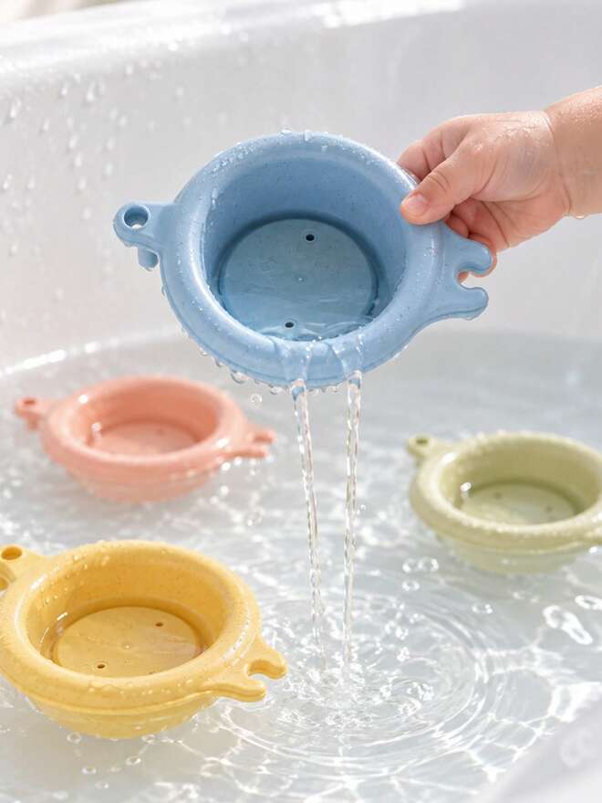 8 Colors Stackable Connectable Baby Bathtub, Wheat Straw Material With Drainage Hole And Scoop Water Toy, Reconfigurable Toddler Bath Tub Play Set, Birthday Gift For Boys And Girls, Bath And Beach Use, Bath Toys, Water Toys, Montessori Toys, Christmas Gift