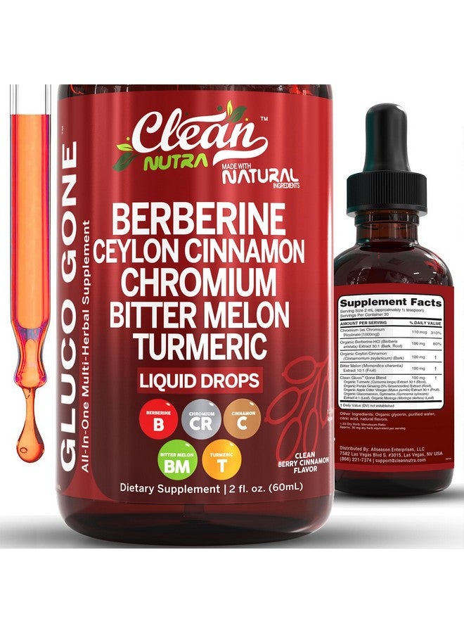 Clean Nutraceuticals Clean Nutra Berberine with Ceylon Cinnamon Supplement Liquid Drops + Bitter Melon Extract, Glucomannan, Gymnema, Chromium, Turmeric, Organic Panax Ginseng, Moringa GLP-1 Support - Image 1