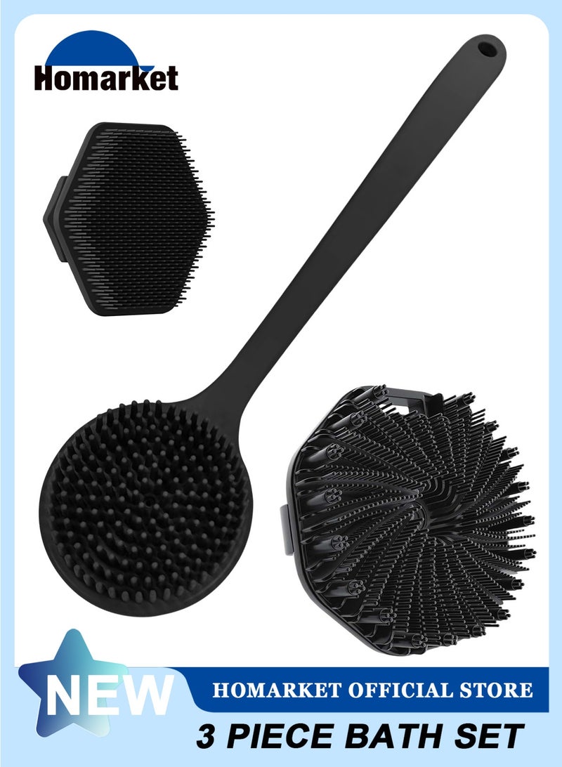 HomarKet 3 Pack Silicone Body Scrubber, Anti Cellulite Massage Scrubber, Long Handle Back Scrubber Exfoliating Shower Brush for Men & Women, Removes Dead Skin, Reduces Cellulite, Improves Circulation, Fast Dry, Non Slip - Image 1