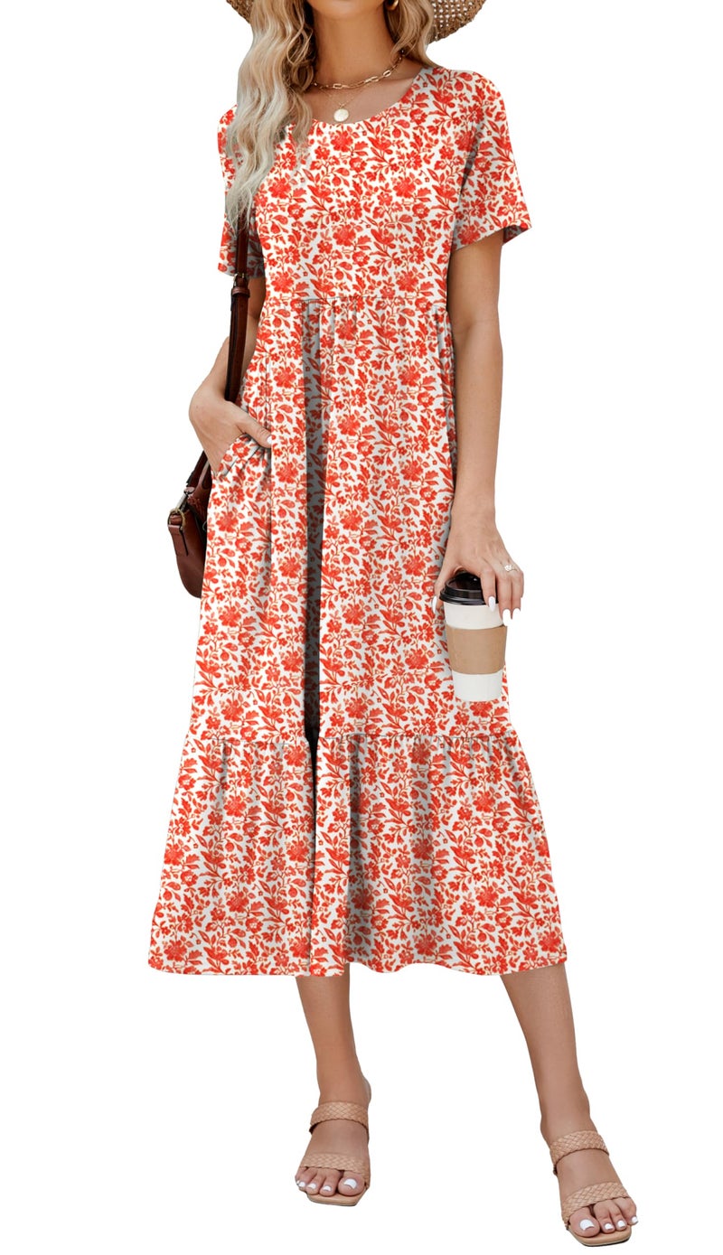 Jeqeocafy Summer Dresses for Women Flowy Maxi Sundress Short Sleeve Tiered Beach Dress with Pockets 2026 Vacation Travel - Image 1