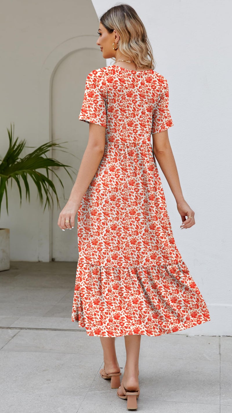 Jeqeocafy Summer Dresses for Women Flowy Maxi Sundress Short Sleeve Tiered Beach Dress with Pockets 2026 Vacation Travel - Image 4