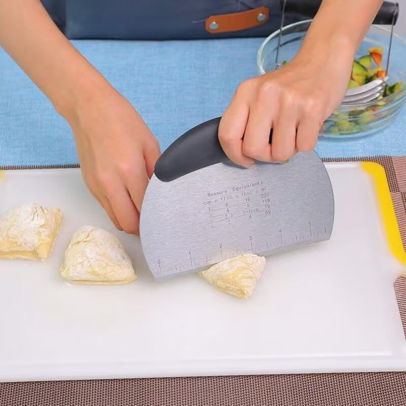 AZOFIA Multipurpose Pro Heavy Duty Stainless Steel Dough Pastry Scraper Cutter Chopper Pizza Cutter with Measuring Scale and Ergonomic Rubber Non-Slip Grip (Black, 1 PCS) - Image 5