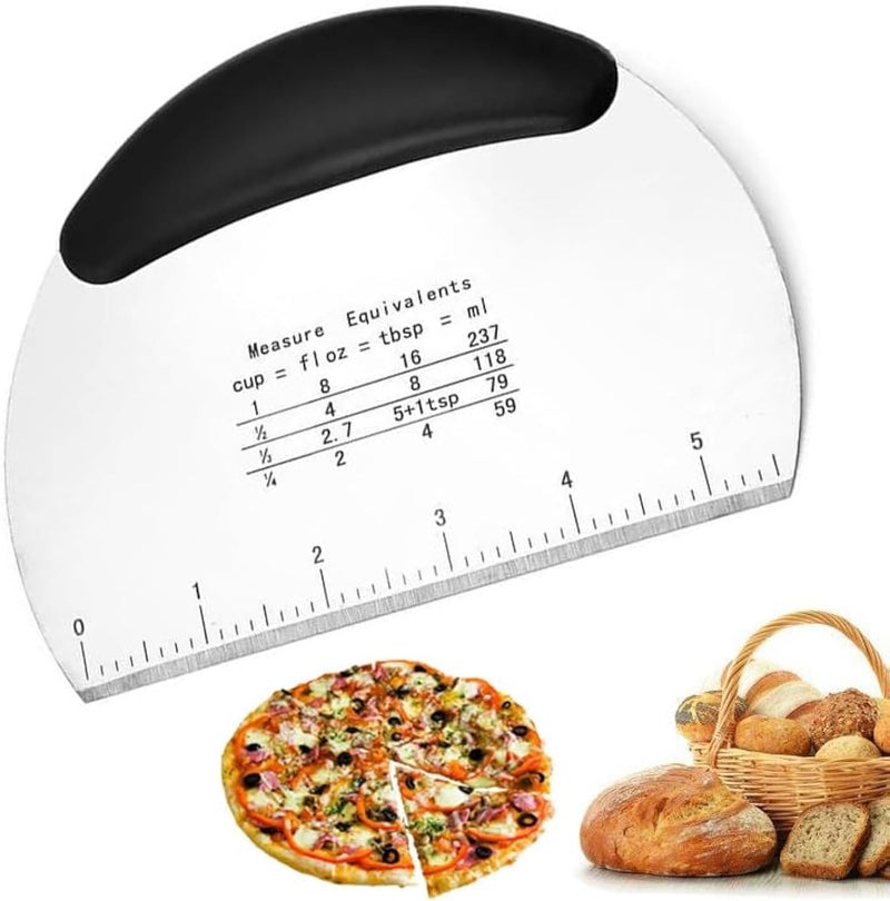 AZOFIA Multipurpose Pro Heavy Duty Stainless Steel Dough Pastry Scraper Cutter Chopper Pizza Cutter with Measuring Scale and Ergonomic Rubber Non-Slip Grip (Black, 1 PCS) - Image 1
