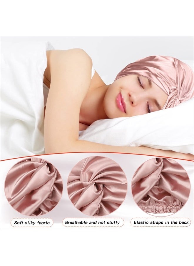 3 Pieces Silk Hair Wrap for Sleeping Women Bonnet Silk Sleeping Bonnet Elastic Hair Care Sleep Cap for Natural Curly Hair (Champagne)