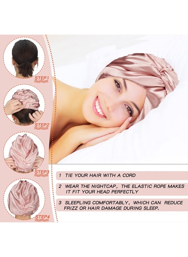3 Pieces Silk Hair Wrap for Sleeping Women Bonnet Silk Sleeping Bonnet Elastic Hair Care Sleep Cap for Natural Curly Hair (Champagne)