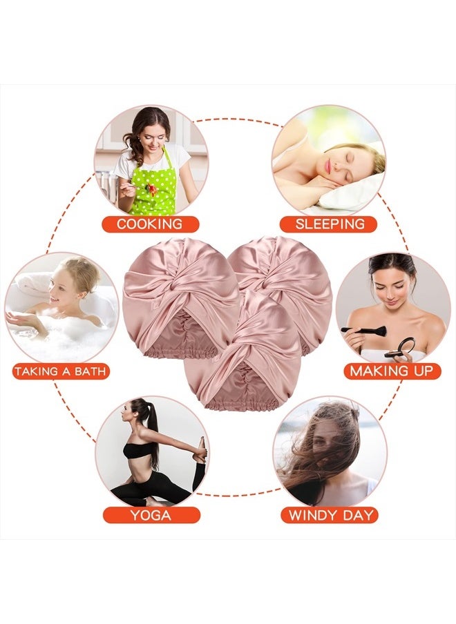 3 Pieces Silk Hair Wrap for Sleeping Women Bonnet Silk Sleeping Bonnet Elastic Hair Care Sleep Cap for Natural Curly Hair (Champagne)
