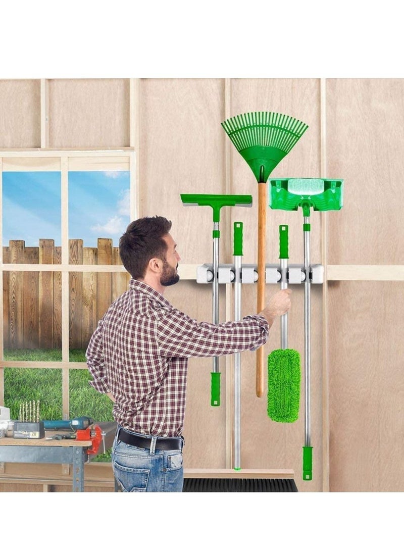 Mop Broom Holder, Garden Tools Wall Mounted Commercial Organizer Saving Space Storage Rack For Kitchen Garden And Garage,Laundry Offices5 Position With 6 Hooks, Black, 2X-L1Mk-Ri58, Lc-Hkholder-02 - Image 3