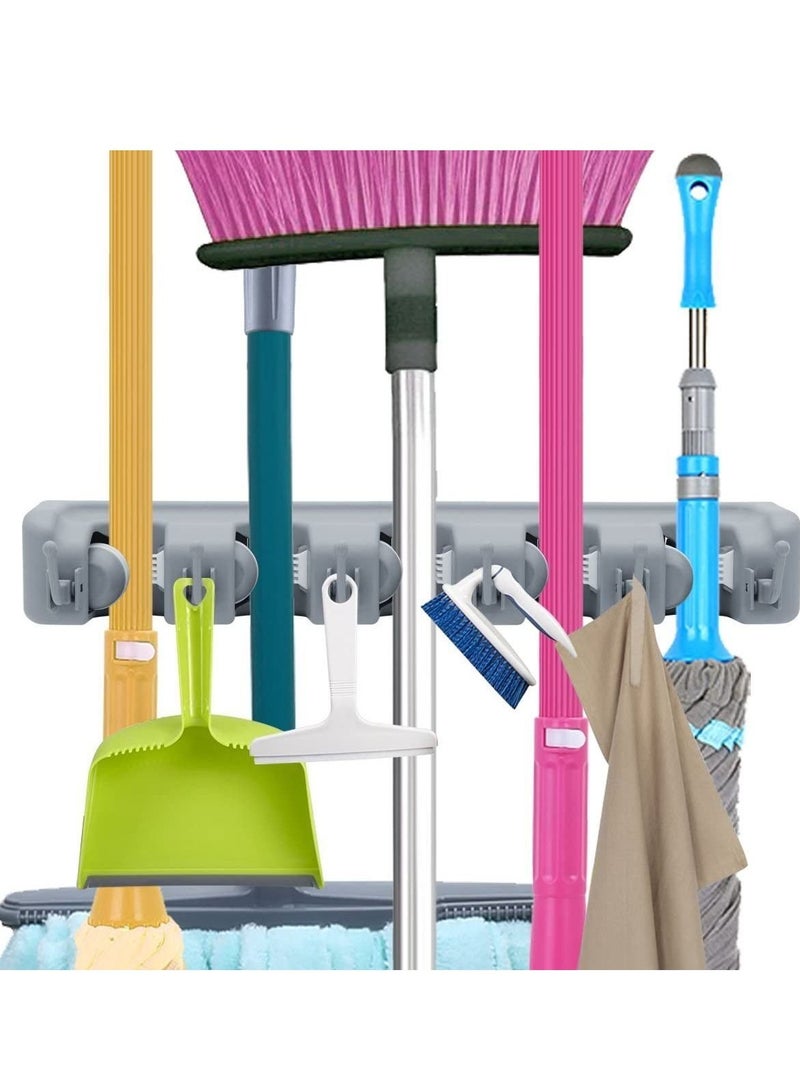Mop Broom Holder, Garden Tools Wall Mounted Commercial Organizer Saving Space Storage Rack For Kitchen Garden And Garage,Laundry Offices5 Position With 6 Hooks, Black, 2X-L1Mk-Ri58, Lc-Hkholder-02 - Image 1