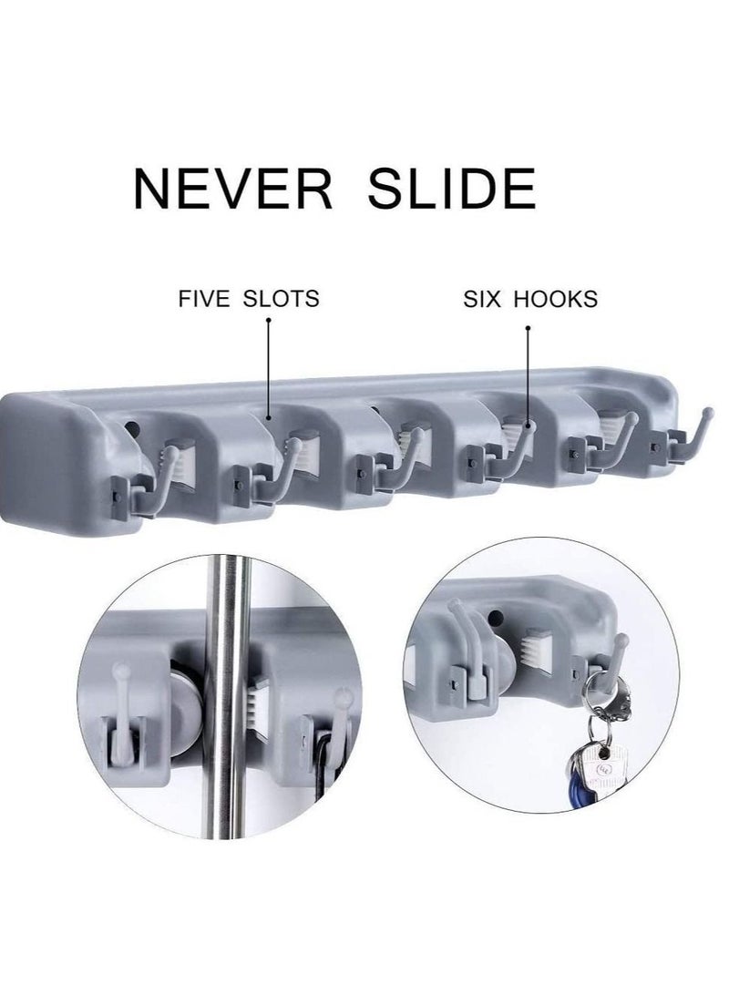 Mop Broom Holder, Garden Tools Wall Mounted Commercial Organizer Saving Space Storage Rack For Kitchen Garden And Garage,Laundry Offices5 Position With 6 Hooks, Black, 2X-L1Mk-Ri58, Lc-Hkholder-02 - Image 4