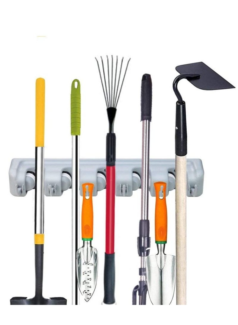 Mop Broom Holder, Garden Tools Wall Mounted Commercial Organizer Saving Space Storage Rack For Kitchen Garden And Garage,Laundry Offices5 Position With 6 Hooks, Black, 2X-L1Mk-Ri58, Lc-Hkholder-02 - Image 2