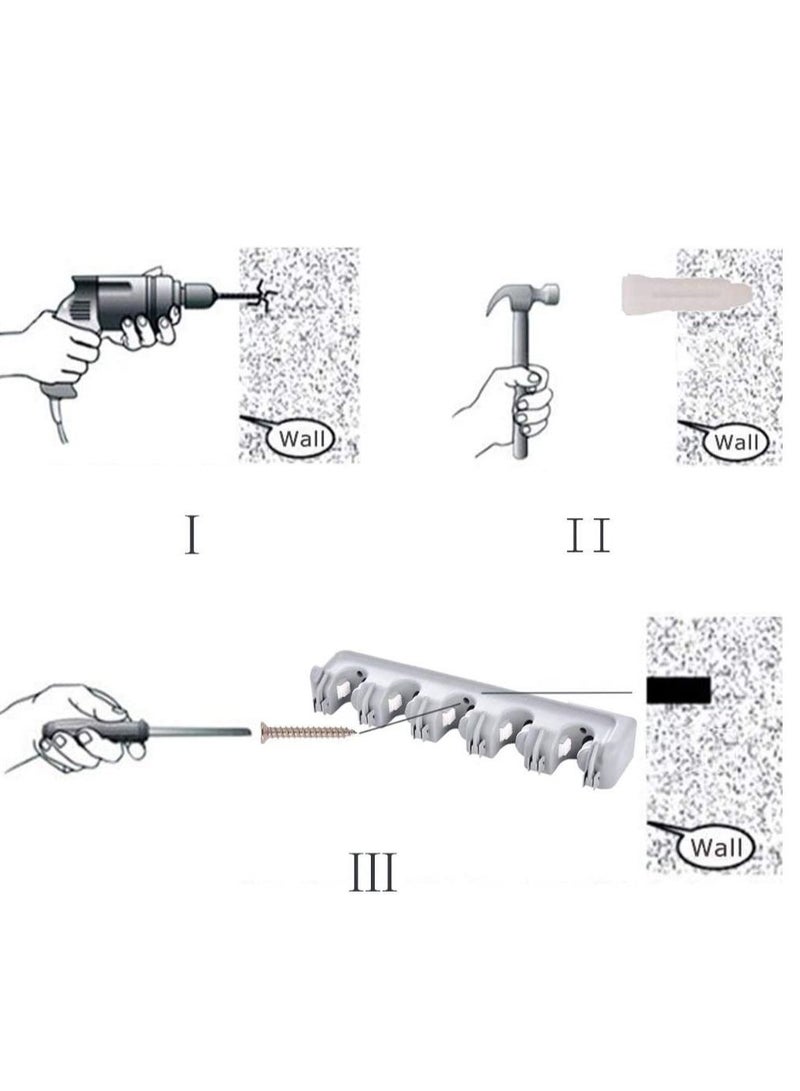 Mop Broom Holder, Garden Tools Wall Mounted Commercial Organizer Saving Space Storage Rack For Kitchen Garden And Garage,Laundry Offices5 Position With 6 Hooks, Black, 2X-L1Mk-Ri58, Lc-Hkholder-02 - Image 5