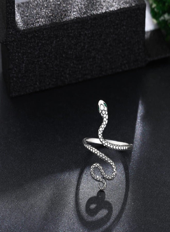 Qings Snake Ring Sterling Silver - Cute Adjustable Wrap Open Thumb Rings Vintage Animal Snake CZ Ring Stackable Finger Band Jewelry Gifts for Women Friends - Image 5