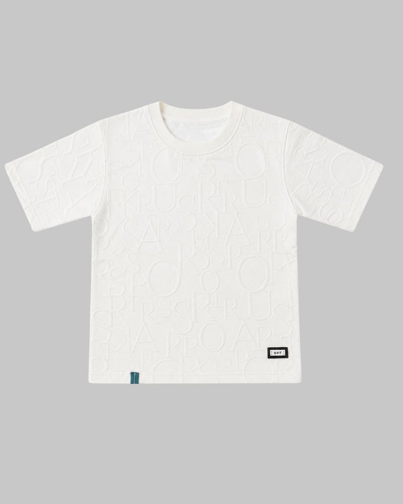 Zeron Boys White Embossed Letter Pattern T-Shirt Short Sleeve Casual Crew Neck Cotton Tee for Kids - Image 3