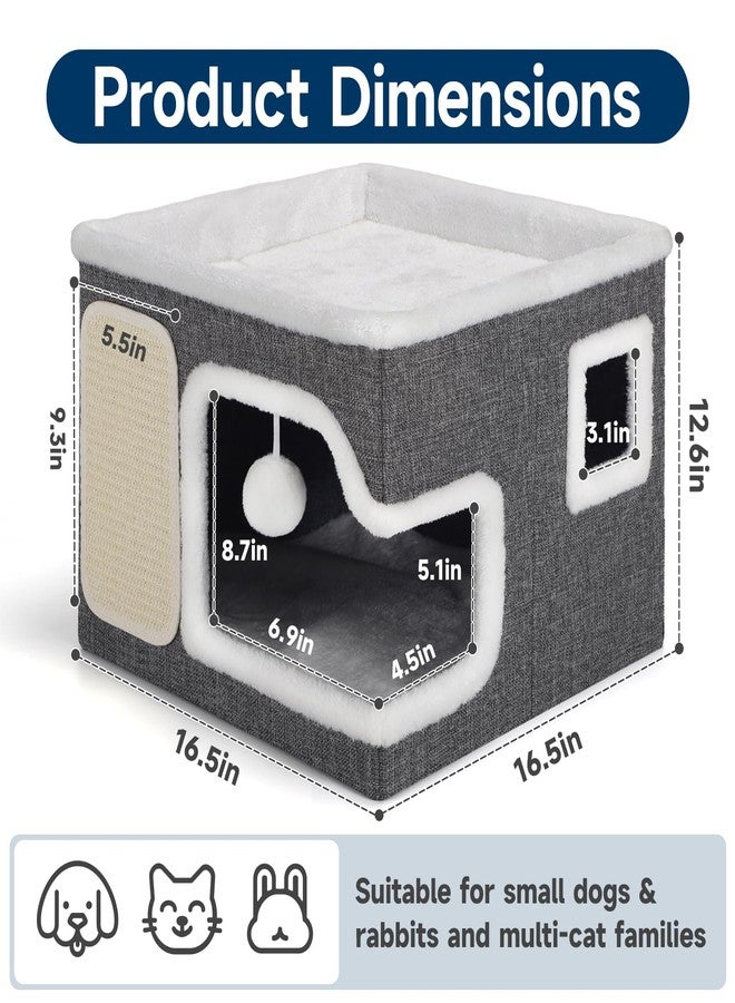 Shikha Cat Beds for Indoor Cats, Large Cat Cave with Cozy Hideout, Scratch Pad, Fluffy Ball Hanging, Foldable Cat Hideaway Hold Up to 30LBS, Indoor Cat House with Reversible Soft Cushions for All Seasons - Image 2