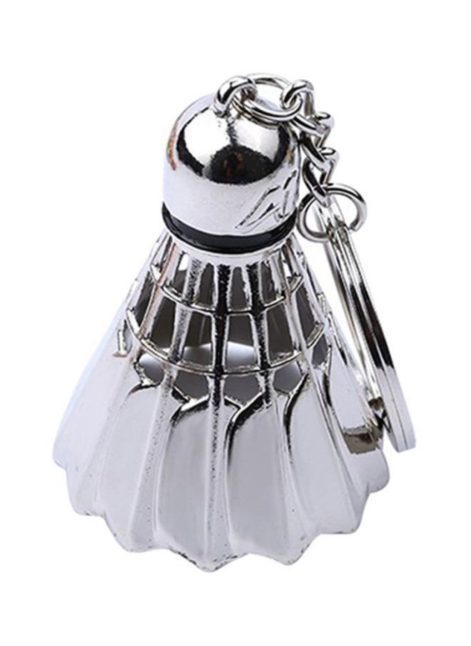 NIBEMINENT - 3D Badminton Shaped Key Ring Silver - Image 1