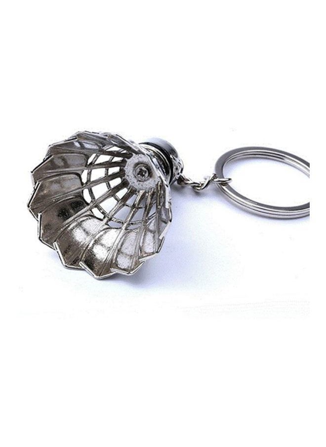 NIBEMINENT - 3D Badminton Shaped Key Ring Silver - Image 1