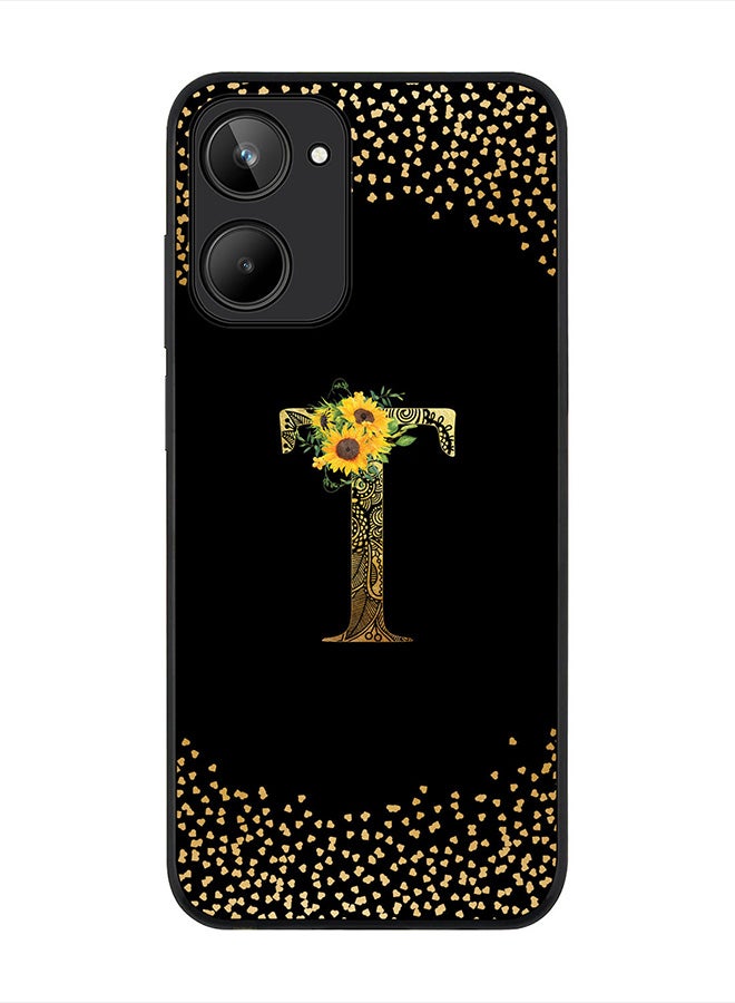 Stylizedd Cover for Realme 10 4G Case , Rugged Black Slim fit Phone Cases   - Custom Monogram Initial Letter Mandala Floral Pattern Alphabet-T (Dark Pink Rose) - Image 1