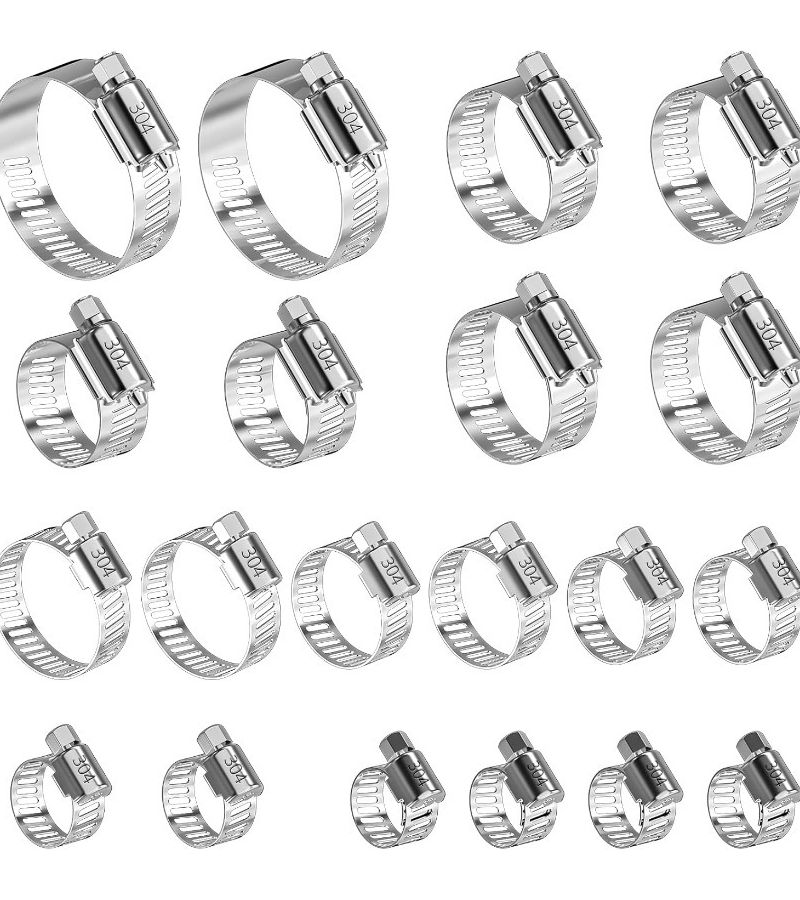 Set Of 5 Adjustable Worm Gear Hose Clamps 19-29mm 304 Stainless Steel For Plumbing Fuel Line - Image 1