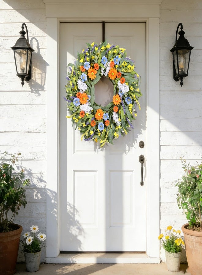 Vsonker Summer Wreath for Front Door 24 Inch, Spring Floral Wreaths with Artificial Daisy and Lavender for All Season Home Decor Easter Indoor Outdoor Wall Home Celebrations - Image 2