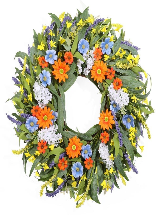 Vsonker Summer Wreath for Front Door 24 Inch, Spring Floral Wreaths with Artificial Daisy and Lavender for All Season Home Decor Easter Indoor Outdoor Wall Home Celebrations - Image 1