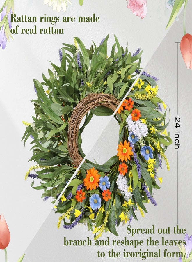 Vsonker Summer Wreath for Front Door 24 Inch, Spring Floral Wreaths with Artificial Daisy and Lavender for All Season Home Decor Easter Indoor Outdoor Wall Home Celebrations - Image 4