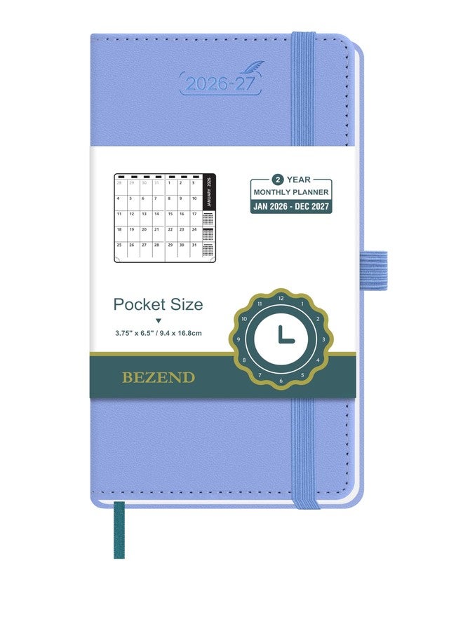 BEZEND 2 Year Month to View Pocket Diary 2026-2027 PU Leather Hardback, Slim Monthly Planner runs Jan’26 to Dec’27 with Back Pocket, 100 GSM Thick Paper - Small Size 16.5 x 9 cm, Cornflower - Image 1