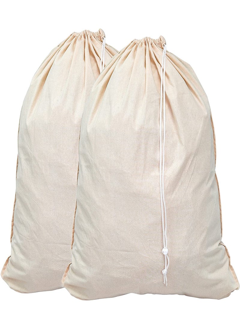 INDIAN DECOR INDIAN DECOR 91111 Laundry Bag Pack of 2 2 Pack Extra Large Natural Cotton Laundry Bag WhiteBeige28 x 36  - Image 1