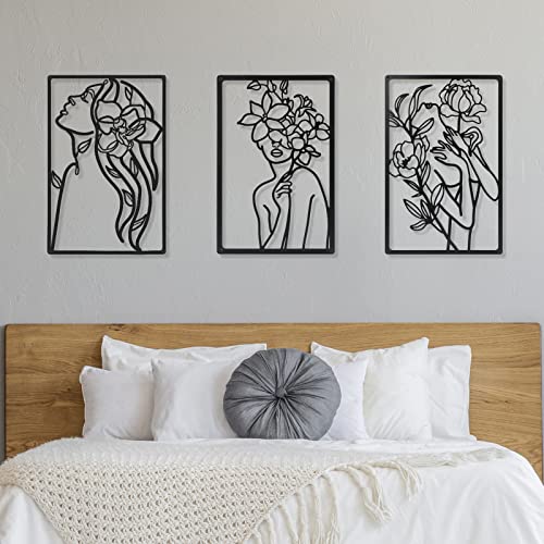 CHENGU 3 Pieces Metal Minimalist Abstract Woman Wall Art Line Drawing Wall Art Decor Single Line Female Home Hanging for Kitchen Bathroom Living Room - Image 3