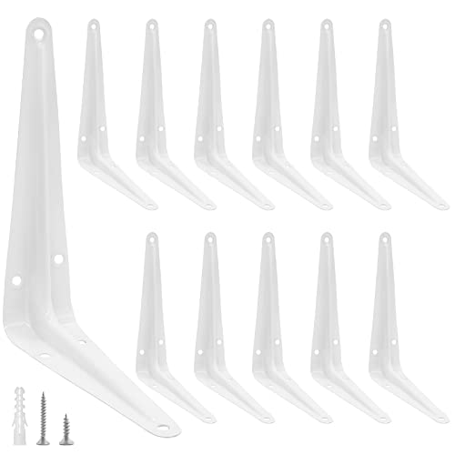 Suiwotin 12pcs 4 Inch Shelf Brackets Heavy Duty L Bracket Shelf Corner Brace Right Angle Bracket 3x4 Inch Floating Shelf Wall Mount Bracket White - Image 1
