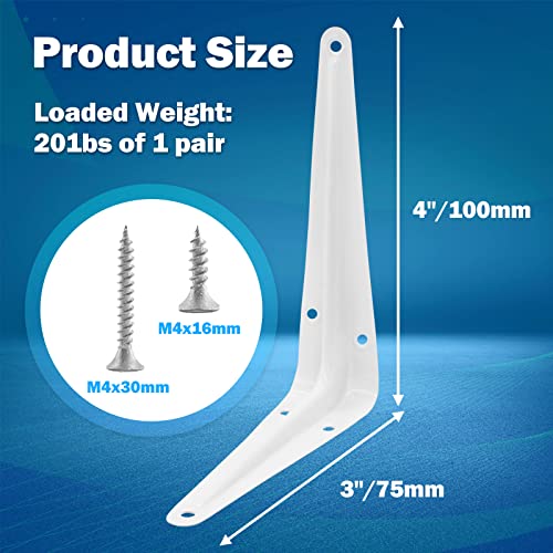 Suiwotin 12pcs 4 Inch Shelf Brackets Heavy Duty L Bracket Shelf Corner Brace Right Angle Bracket 3x4 Inch Floating Shelf Wall Mount Bracket White - Image 3