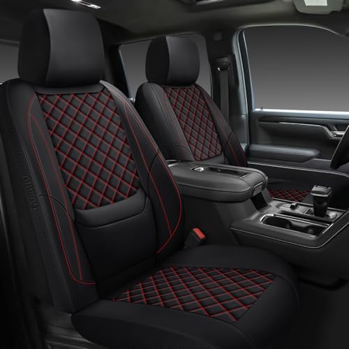 WENNFOUR Silverado Seat Covers 20072026 Full Set Truck Interior Sets Custom Fit for Chevy Chevrolet Silverado GMC Sierra 150025003500HD CrewDoubleExtended Cab with Lumbar Support Black Red - Image 1