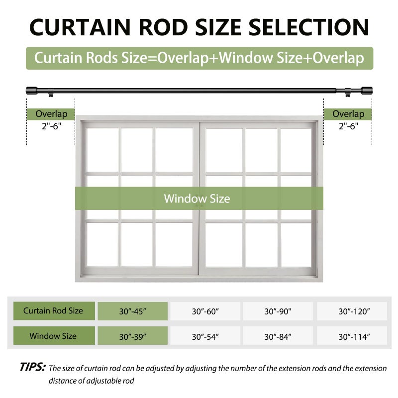 Edidonson 5/8â€ Diameter Curtain Rods 30-45 Inch, for 30-39 Inch Windows, Adjustable Splicing Black Curtain Rods for Windows with Brackets, Window Rod Long Small Curtains Rod, 2 Pack - Image 2