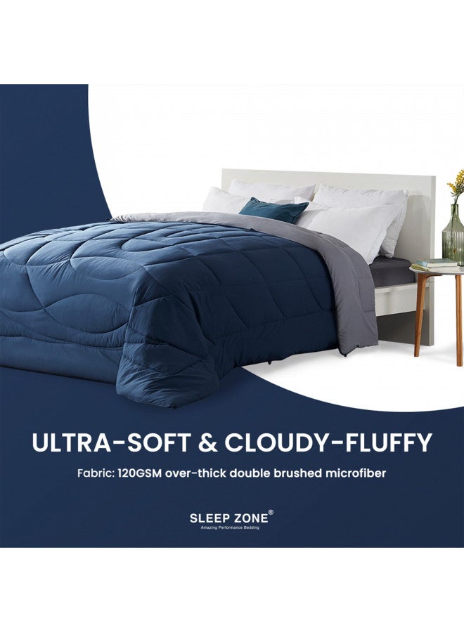 SLEEP ZONE Queen Comforter Duvet Insert, Down Alternative Reversible Comforter, Lightweight, Soft and Breathable Bedding All Season, A Side Navy + B Side Grey - Image 2