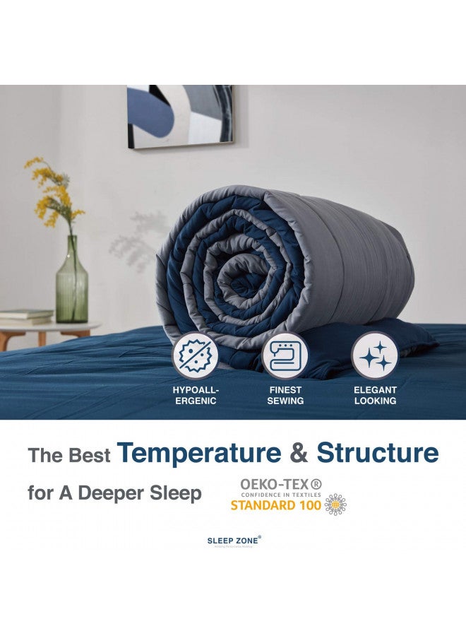 SLEEP ZONE Queen Comforter Duvet Insert, Down Alternative Reversible Comforter, Lightweight, Soft and Breathable Bedding All Season, A Side Navy + B Side Grey - Image 1