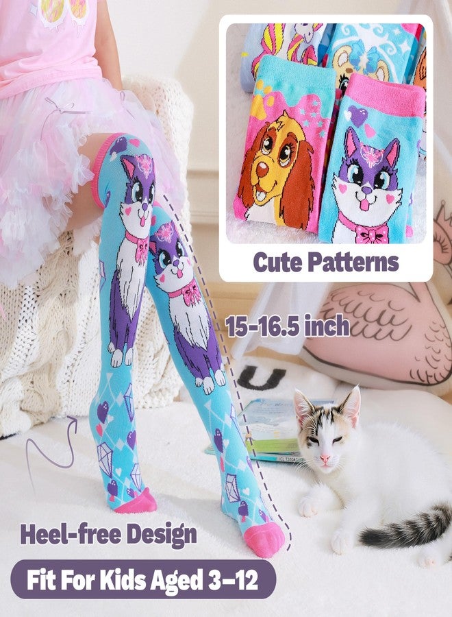 ANTSANG Kids Girls Knee High Socks Fashion Funny Crazy Stockings Gift Cute Novelty Long Boot Cotton Socks for Child 6 Pairs(Cartoon Animal A,3-12 Years) - Image 5