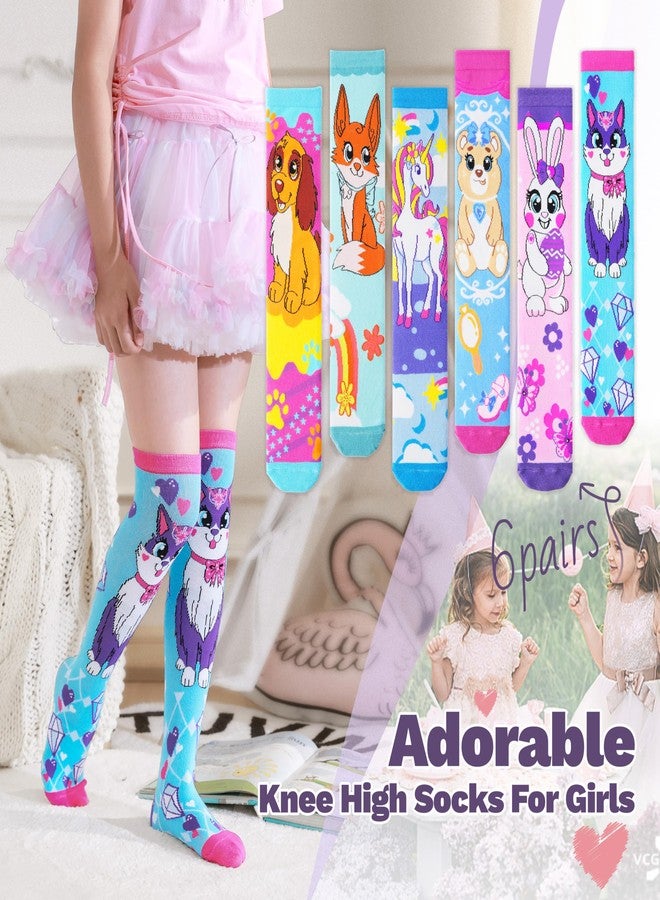 ANTSANG Kids Girls Knee High Socks Fashion Funny Crazy Stockings Gift Cute Novelty Long Boot Cotton Socks for Child 6 Pairs(Cartoon Animal A,3-12 Years) - Image 2