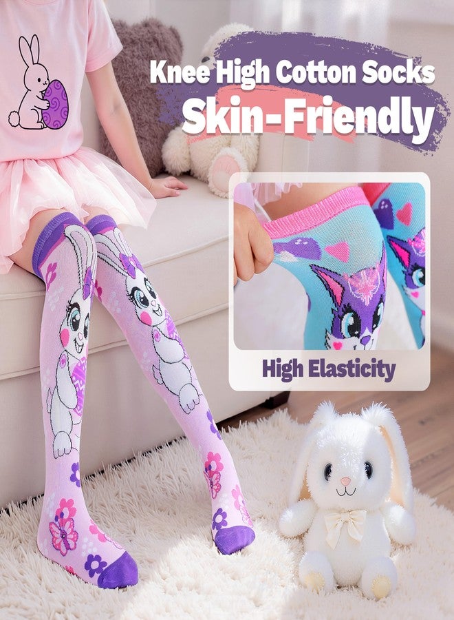 ANTSANG Kids Girls Knee High Socks Fashion Funny Crazy Stockings Gift Cute Novelty Long Boot Cotton Socks for Child 6 Pairs(Cartoon Animal A,3-12 Years) - Image 3