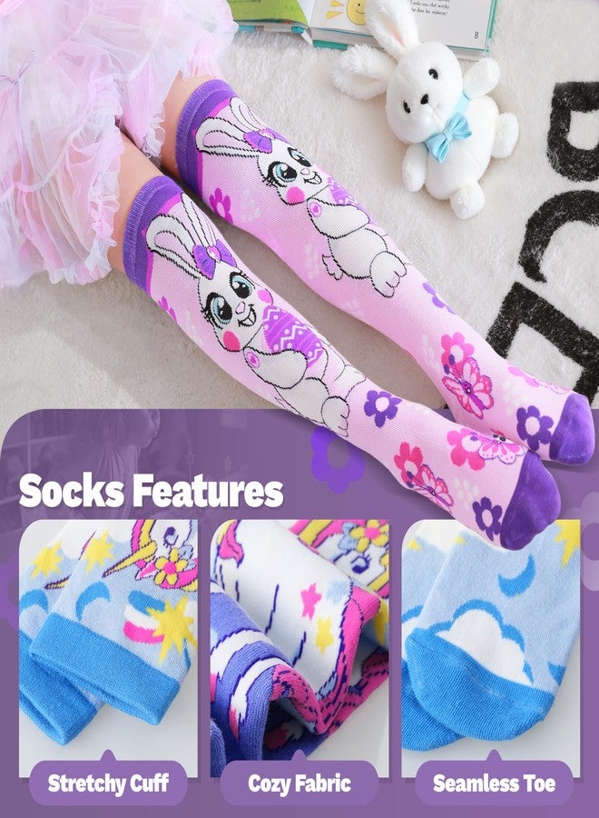 ANTSANG Kids Girls Knee High Socks Fashion Funny Crazy Stockings Gift Cute Novelty Long Boot Cotton Socks for Child 6 Pairs(Cartoon Animal A,3-12 Years) - Image 4