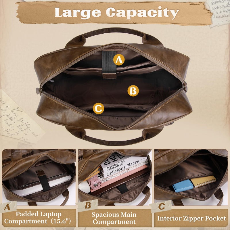 RAINSMORE Vintage Messenger Bag for Men PU Vegan Leather Computer Laptop Bag 15.6 Inch Waterproof Briefcases for Men Retro Mens Briefcase Satchel Bag for Work Office Business Travel Brown - Image 4