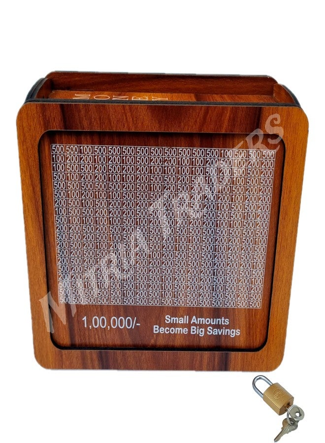 MITRIA TRADERS Money Bank - Piggy Bank Wooden 8 x 6 x 3.5 inch for Kids and Adults Cute Money Bank for Kids. with Lock and Keys (Brown) - Image 2